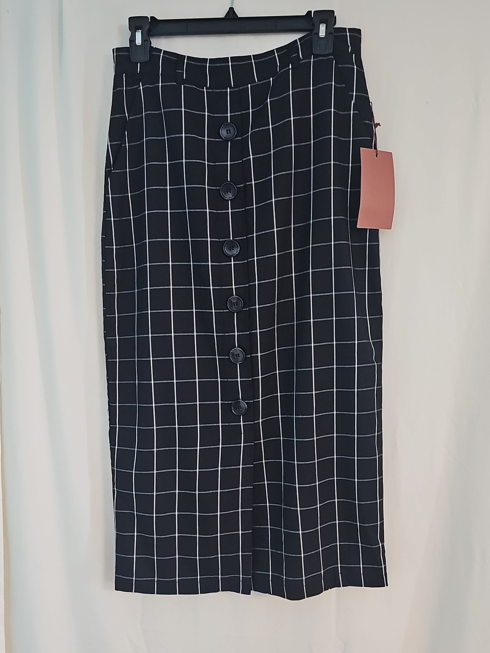 Forever 21 Black Windowpane Button-Front Midi Skirt